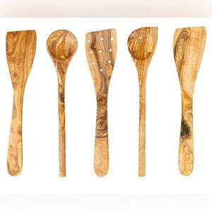 Tramanto Olive Wood Utensil Set 5 Piece Spatula and Spoon, 12 Inch